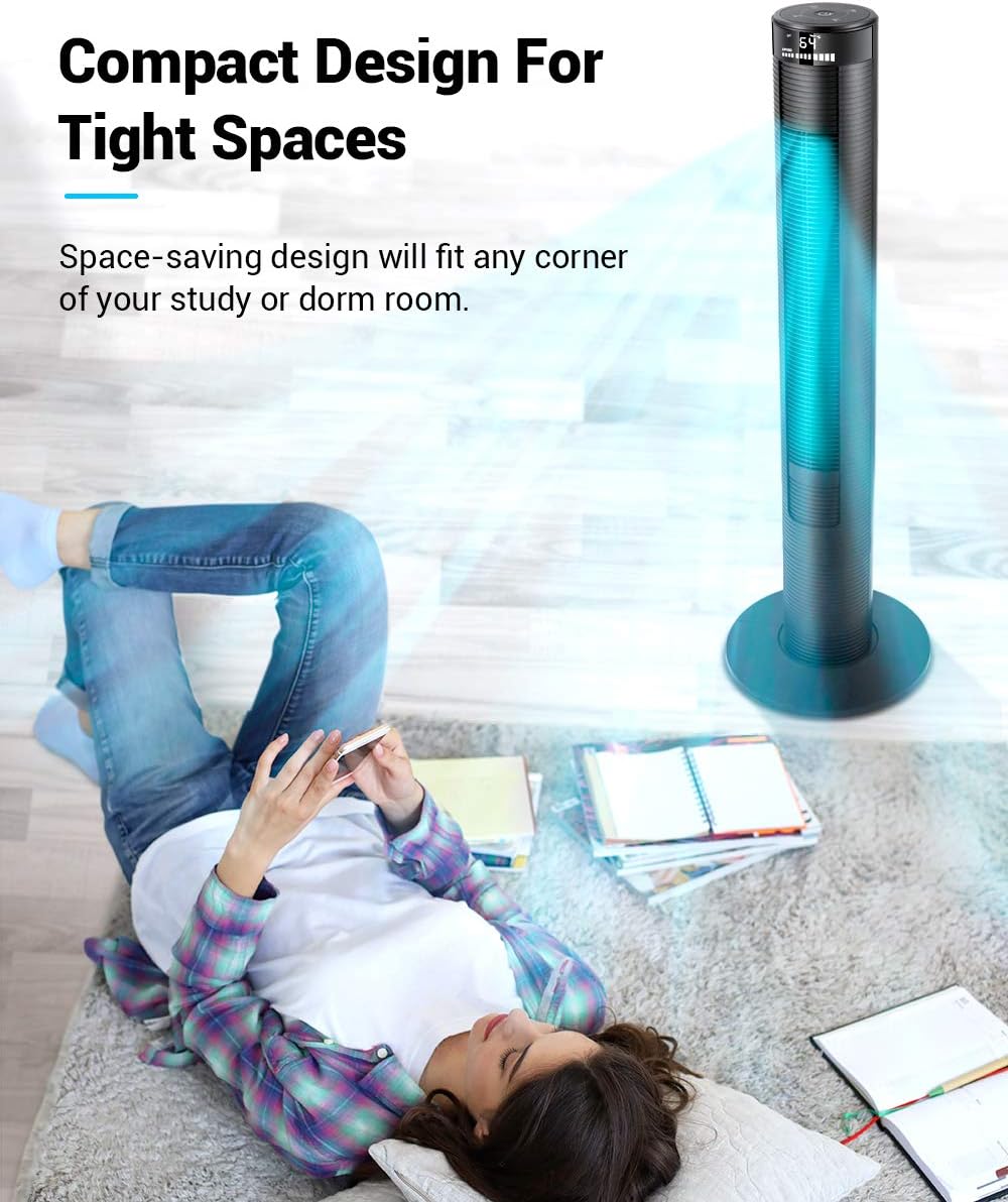Tower Fan, 46 Inch Oscillating Quiet Cooling Tower Fan with Remote, 3 Modes and 3 Speeds, Up to 12H Timer, Whole Room Wind Curve Floor Standing Fans with Auto Screen Off LED Display for Bedroom Home