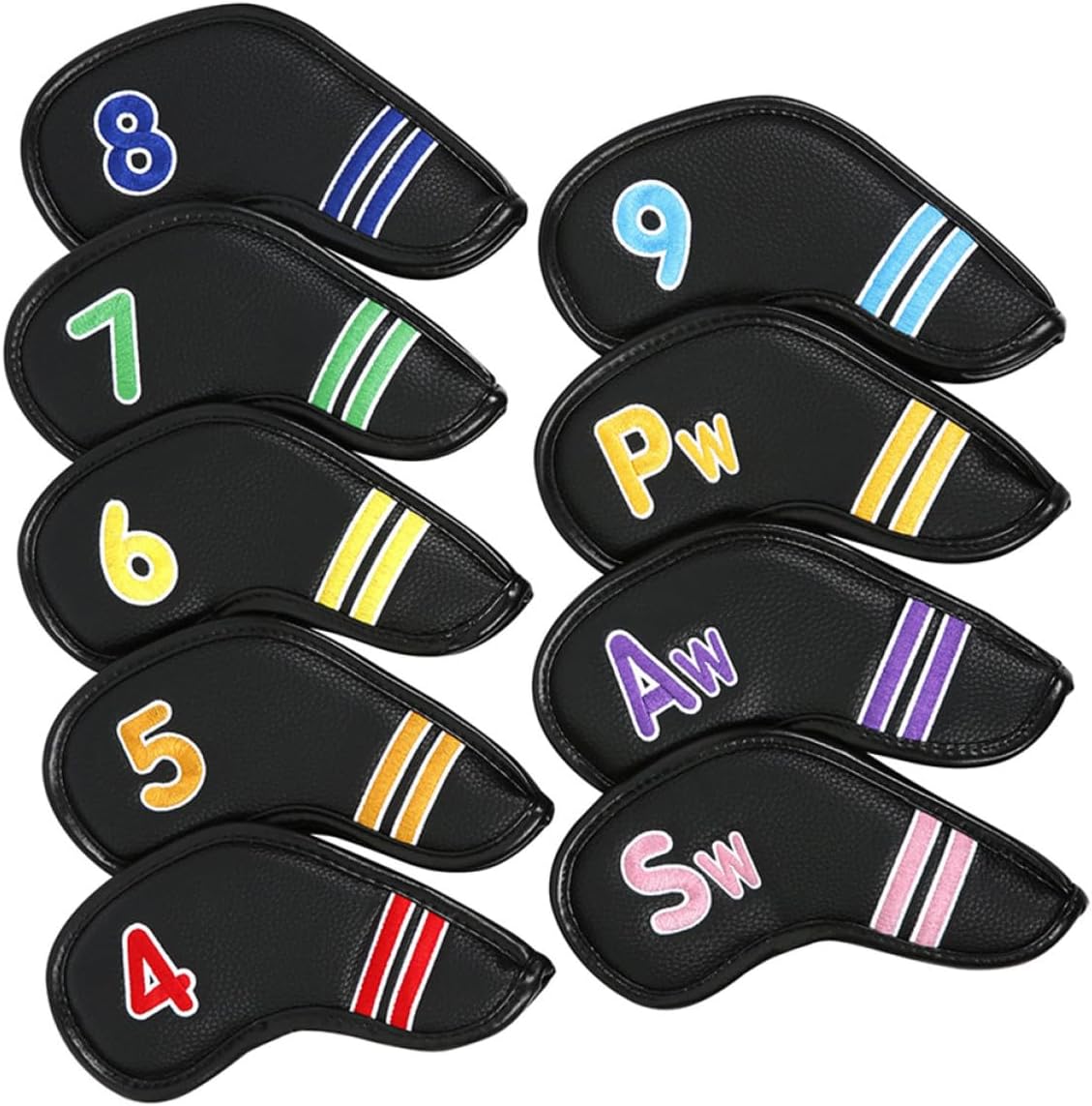 9pcs Pu Golf Club Iron Covers Set Wear-Resistant Putter Sleeve Protector Accessories