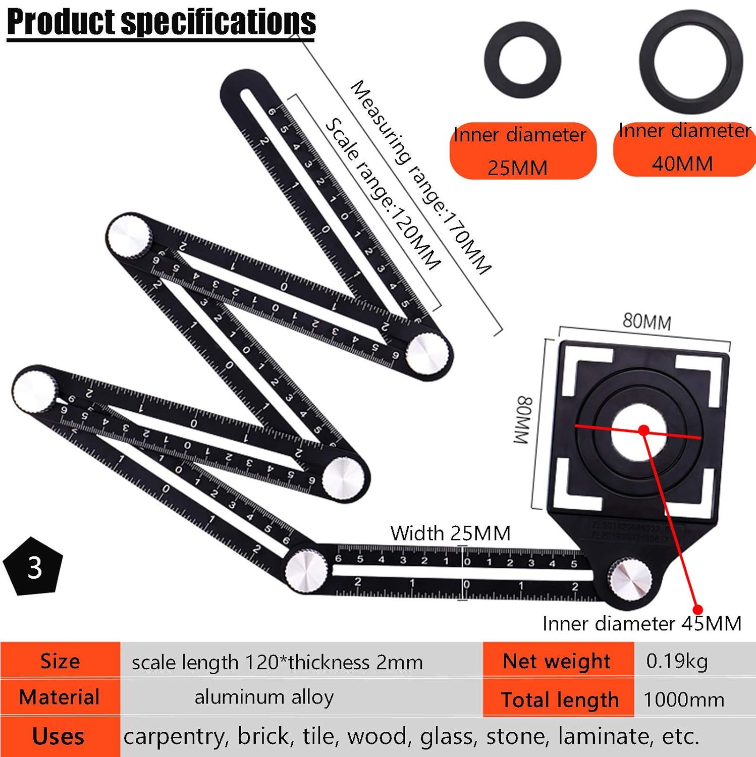 Multi Angle Tool,Multi Angle Measuring Ruler,6-Sided Angle Measurement Tool,Multi Angle Aluminum Alloy Measuring Ruler,Multifunctional Measuring Ruler,Layout Tool for Handymen, Builders, Craftsmen. - - 