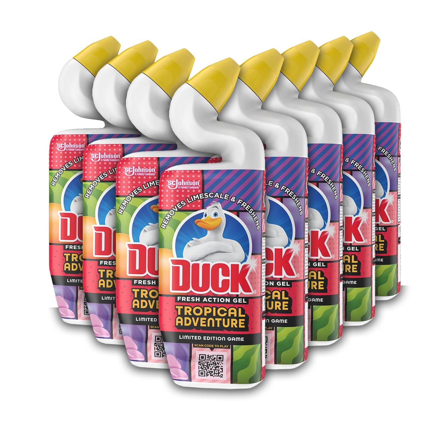 Duck Deep Action Gel Toilet Cleaner Liquid, Removes Limescale, Long Lasting Fragrance, Tropical Adventure, Pack of 8 (8 x 750ml)