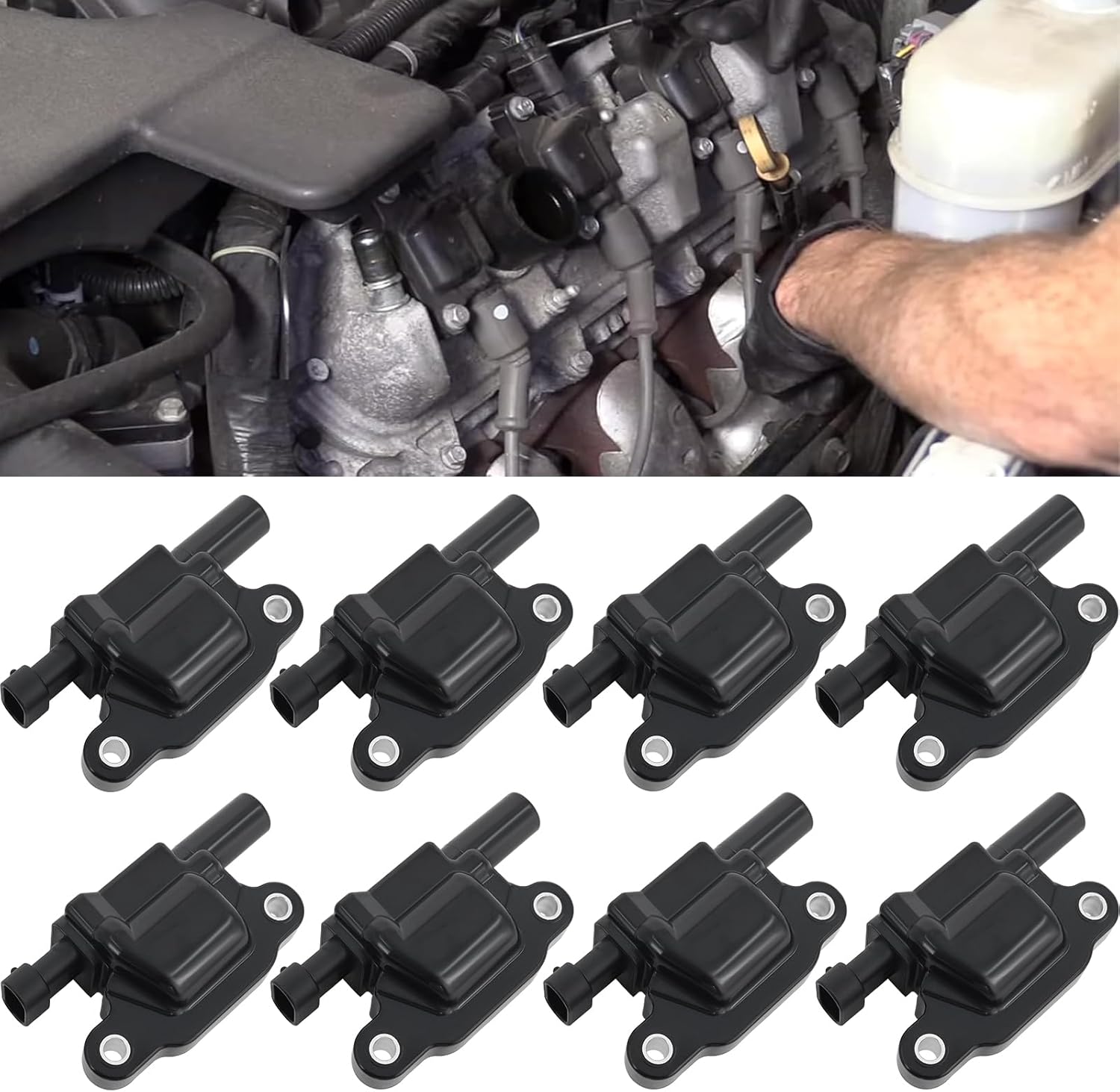 UF413 Ignition Coil Pack Set of 8 Compatible with Chevy Silverado Suburban Tahoe GMC Sierra Yukon Cadillac Escalade Buick Pontiac Hummer 4.8L 5.3L 6.0L 6.2L V8, Replace # 12611424 12570616 D510C