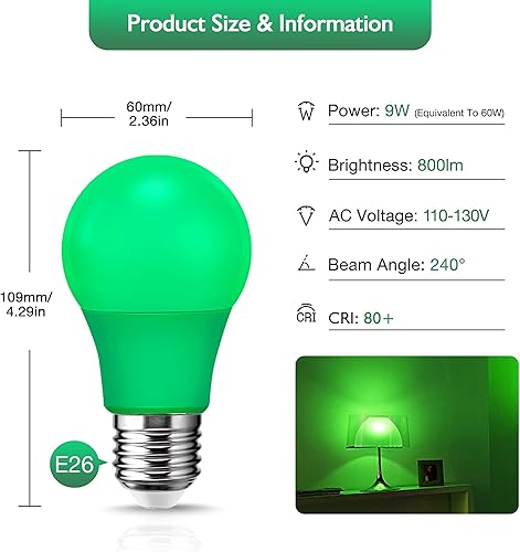 Miniatura 2 de EvaStary Paquete de 2 bombillas LED A19, 9 W (equivalente a 60 W), bombilla de color base E26, no regulable, para Navidad, boda, fiesta, ambiente,