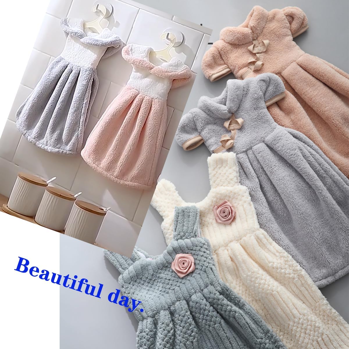 Microfiber Hand Towel Set 6PCS, Cute Skirt Design Hanging Towels, Quick Dry Skin-Friendly Decorative Practical for Bathroom Kitchen Family & Guest Room