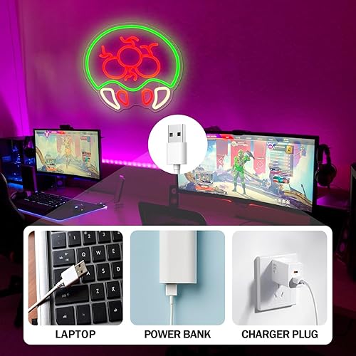 Miniatura 3 de Letrero de neón de alienígena para juegos con luces LED de neón para decoración de pared, luces de neón regulables para sala de juegos, cueva de