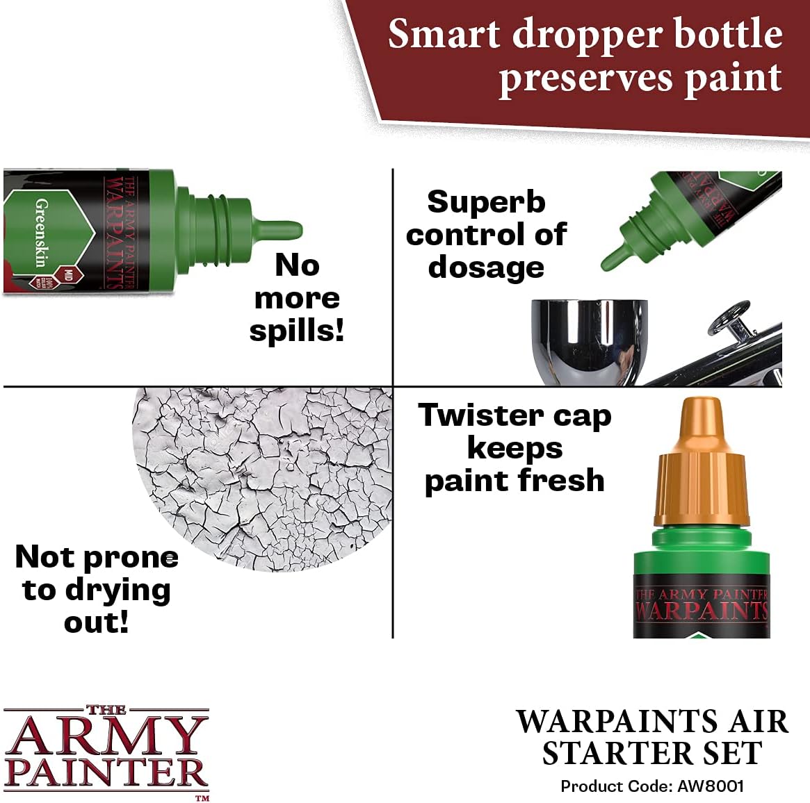 The Army Painter Warpaints Air Starter Set - Paint and Primer for Tabletop Roleplaying, Boardgames, and Wargames Miniature Model Painting - Non-Toxic Water-Based Airbrush Paint Set