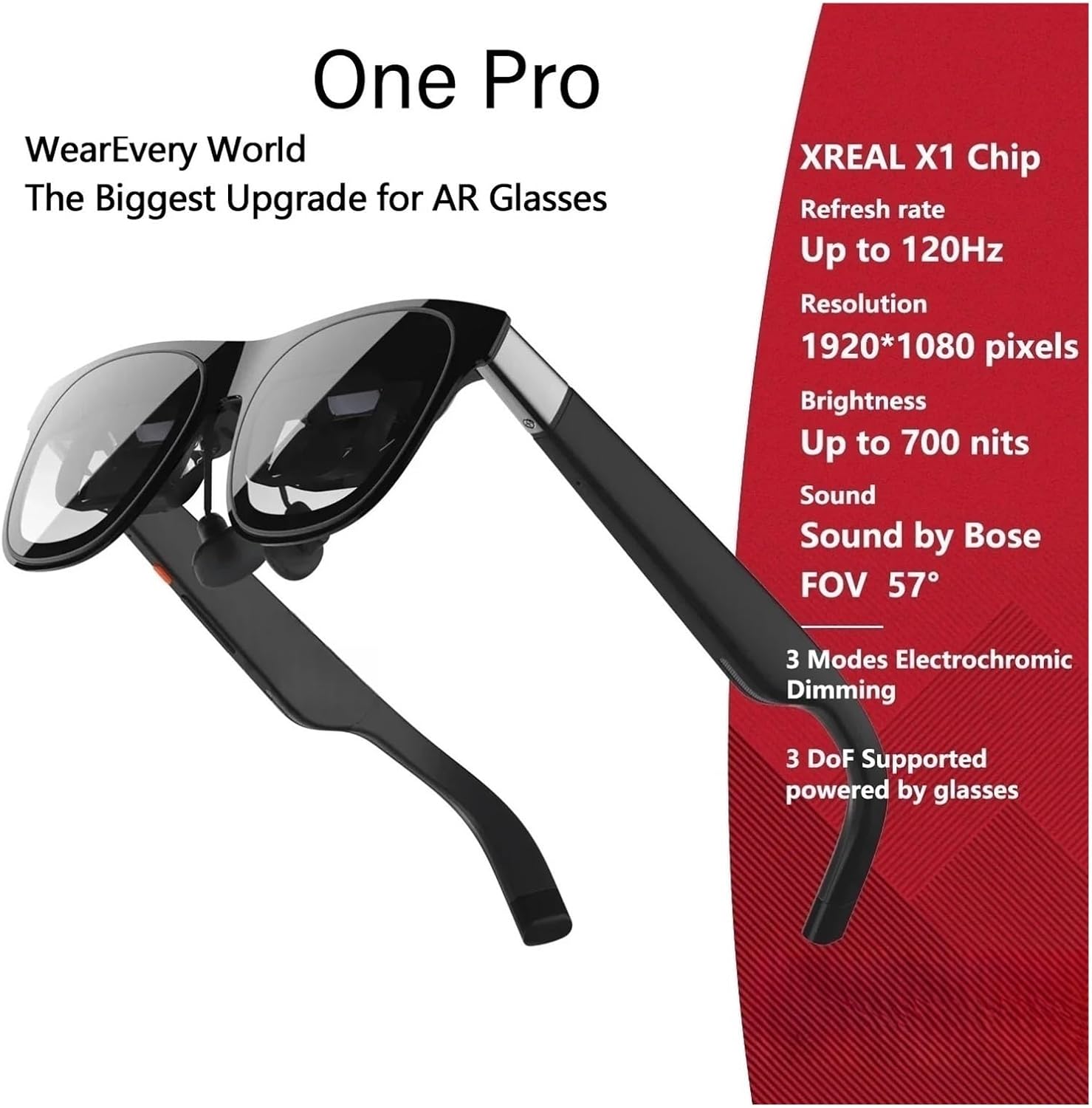 One PRO AR Smart Glasses 3840X1080 Native 3DoF X1 Chip 50° FOV Ultra Large Viewing Angle Non Translation Glasses(One pro M-128G)