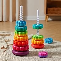 Vista 8 de Juguetes de apilamiento giratorios para bebés, anillos de apilamiento de plástico ABS con diseño de arco iris de colores para bebés de 6 a 12 meses