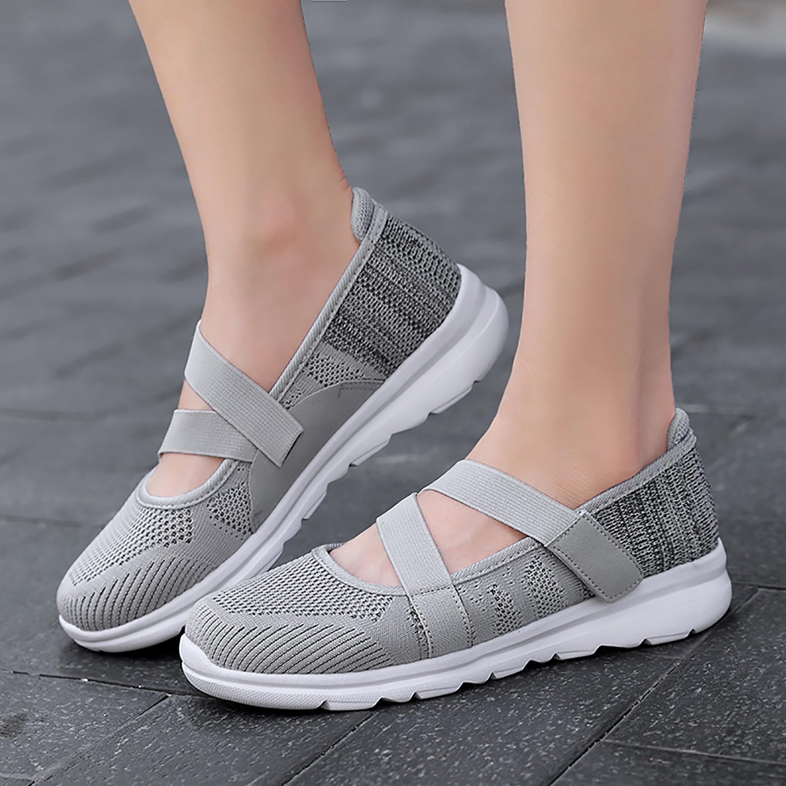 Mary Jane - Scarpe basse da donna, comode, eleganti, in maglia, casual, da infermiera, con supporto per arco plantare