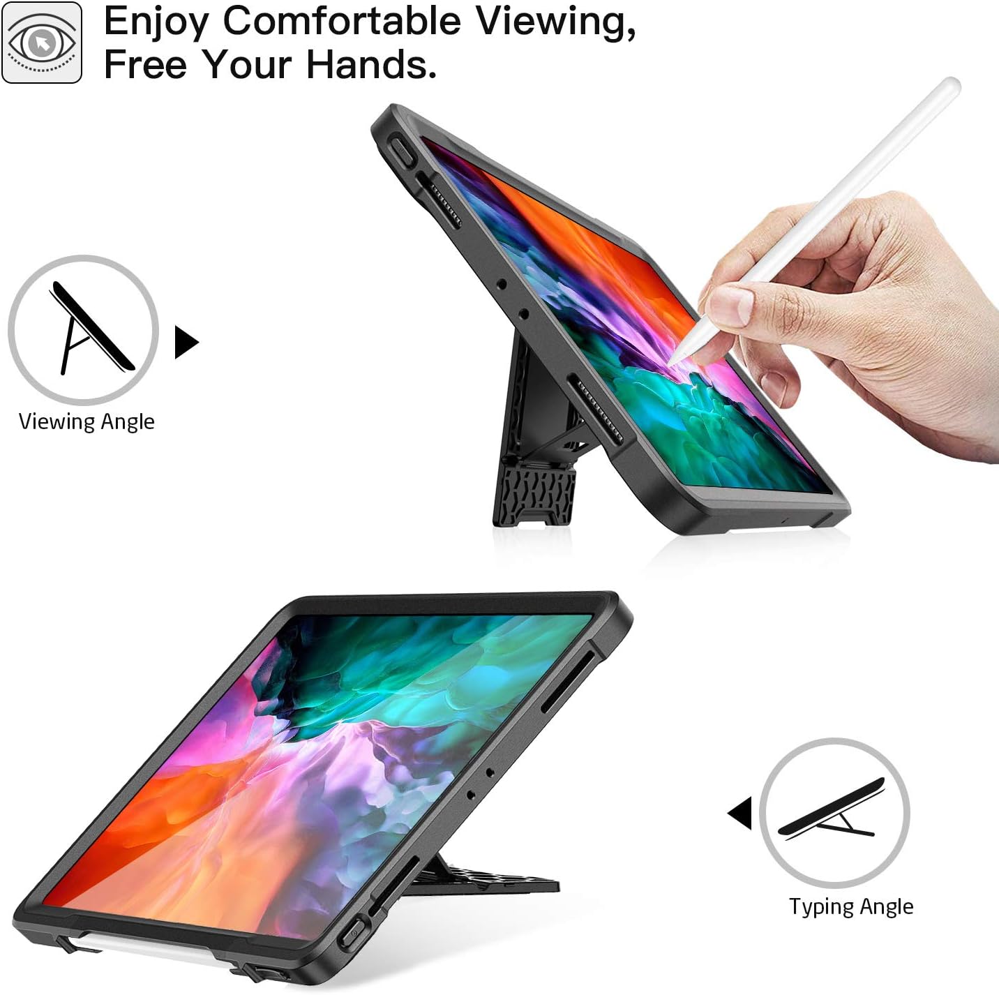 ZtotopCase for iPad Pro 4th Generation 12.9 inch 2020,Built-in Screen Protector,Dual Layer Shockproof Full Body Protective Case with Kickstand and Pencil Holder for iPad Pro 12.9" 4th Gen, Black