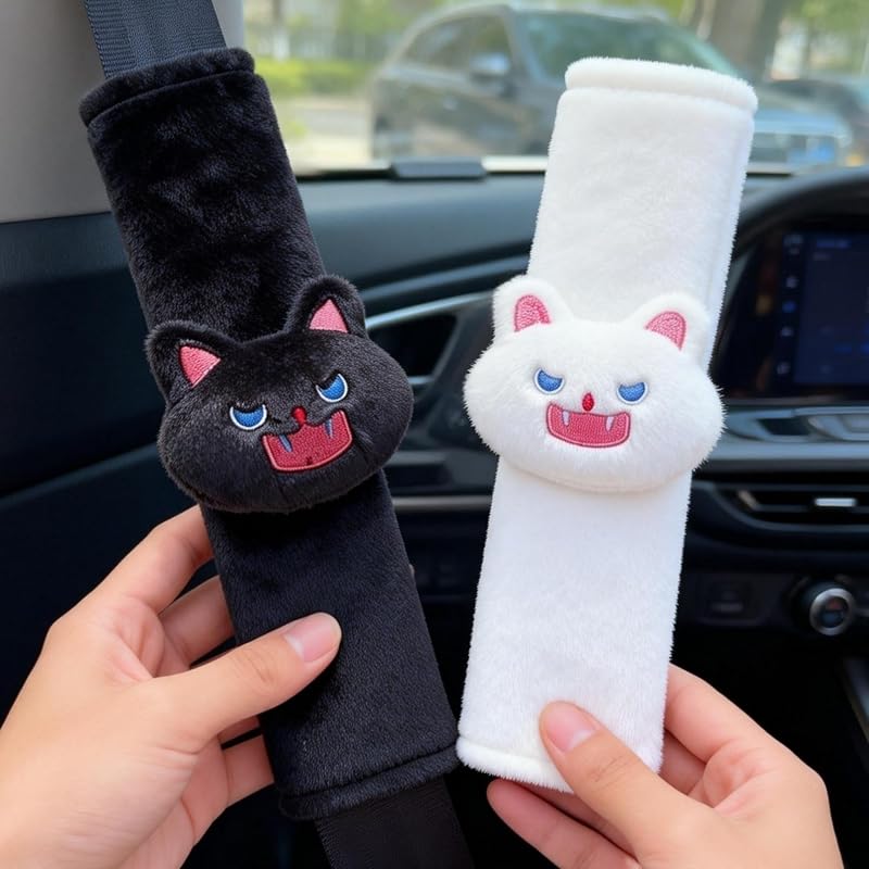 Almofadas de cinto de segurança com estampa de gato Zigihos – 2 unidades, A-Black+White