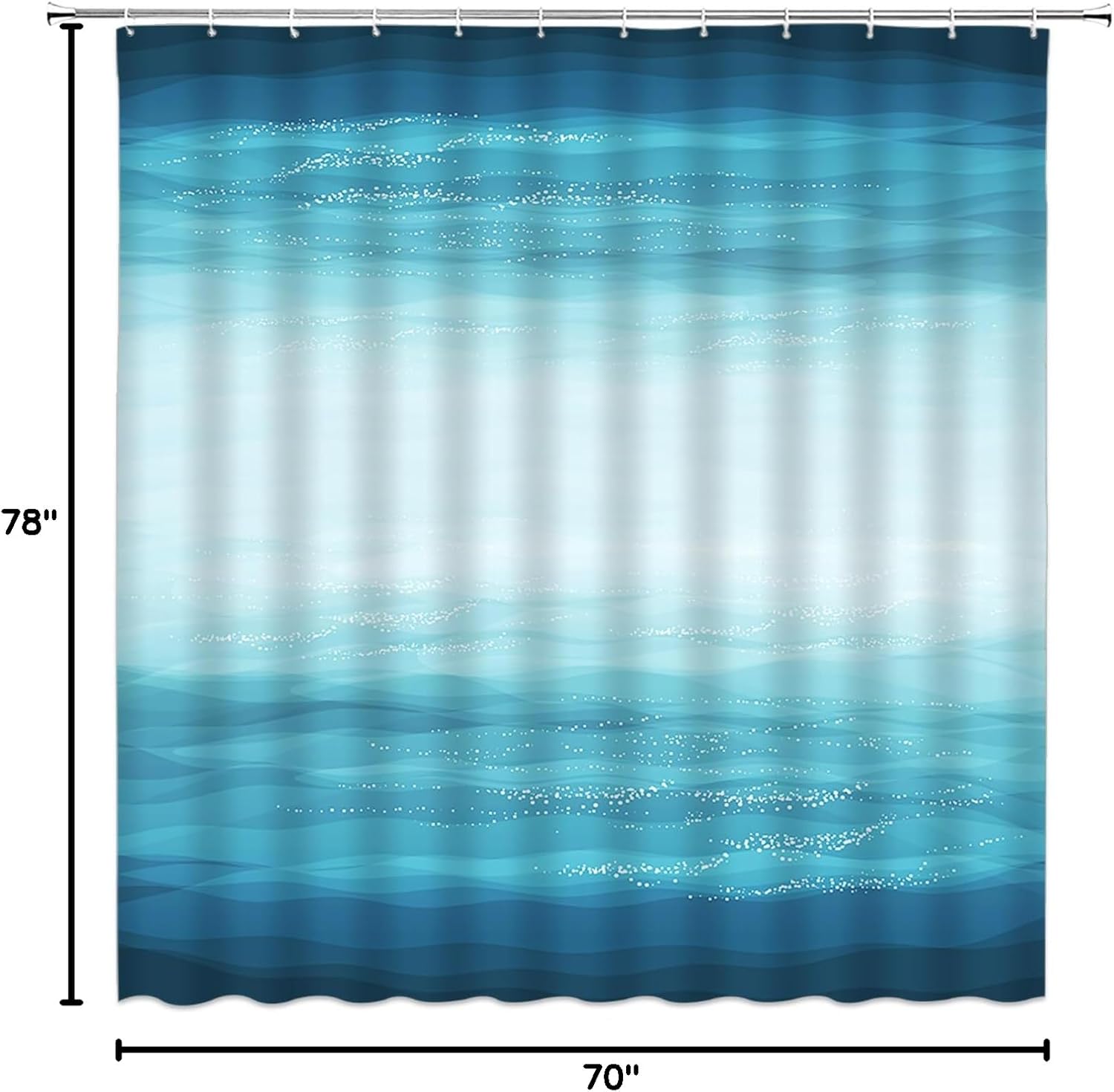 Blue Ocean Shower Curtain Abstract Turquoise Teal Ombre Summer Tropical Beach Themed Wave Home Bathroom Curtains Decor Fabric Include Hooks,(70" Wx78 H)