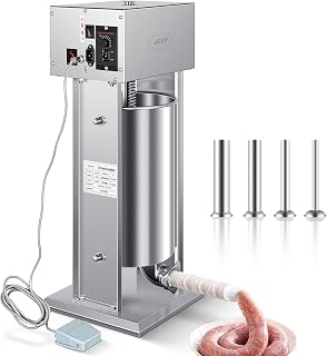 Electric Sausage Stuffer, Vertical Electric Maker 9 Adjustable Speed Stainless Steel Heavy Duty Meat Filling Machine with 4 Stuffing Tubes, Home & Commercial (33Lb/15L)