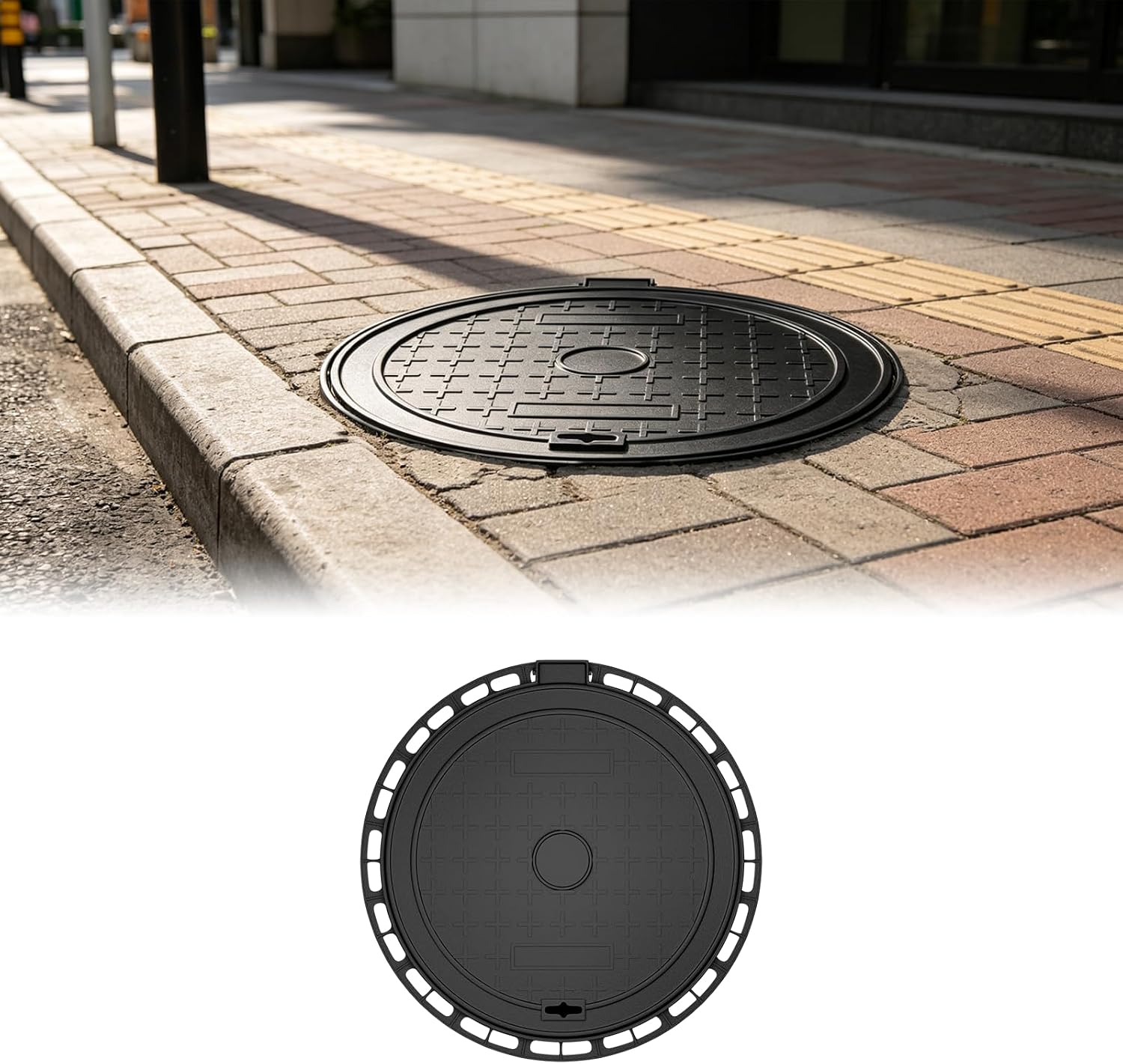20in Round Cast Iron Manhole Cover and Frame | Ductile Iron Septic Tank Lid, Heavy-Duty Inspection Well Cover for Driveway/Sidewalk