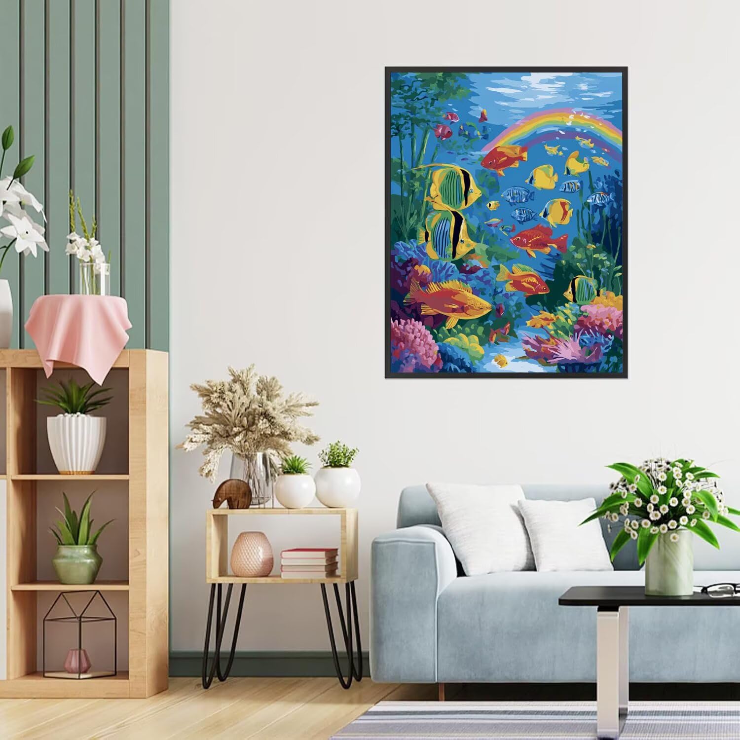 Dipingere con i Numeri Adulti Pesce, Arcobaleno Dipingere con i Numeri Bambini DIY Kit, Set Premium con Pennelli, Decorazione Casa & Creativo Regalo, Attività di Tempo libero 70x95cm z-466