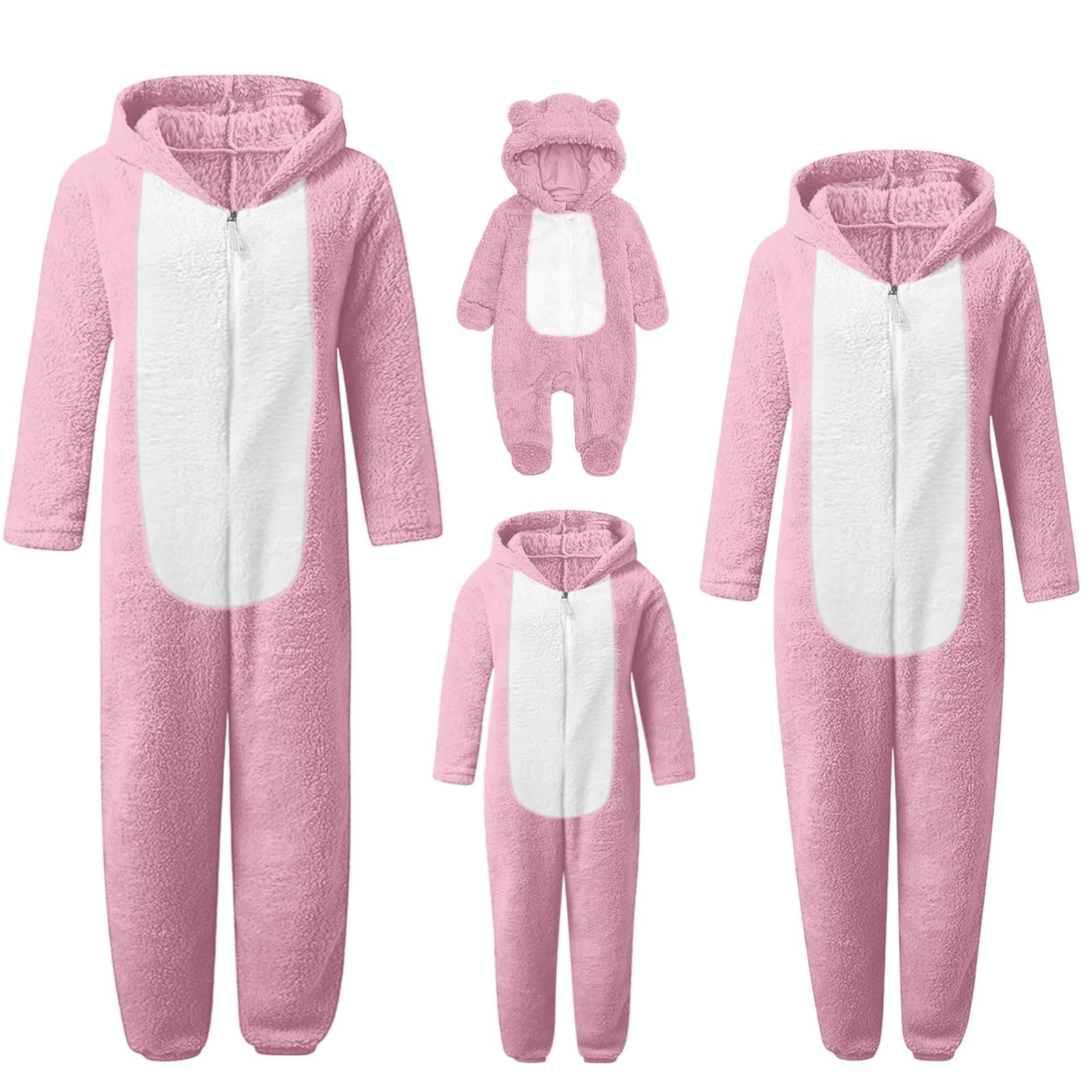 Mono de Navidad de peluche, pijama de animal con orejas de oso, capucha, disfraz de animal, para adultos, pijamas a juego, pijama familiar, pijama de una pieza, mullido, mono de forro polar