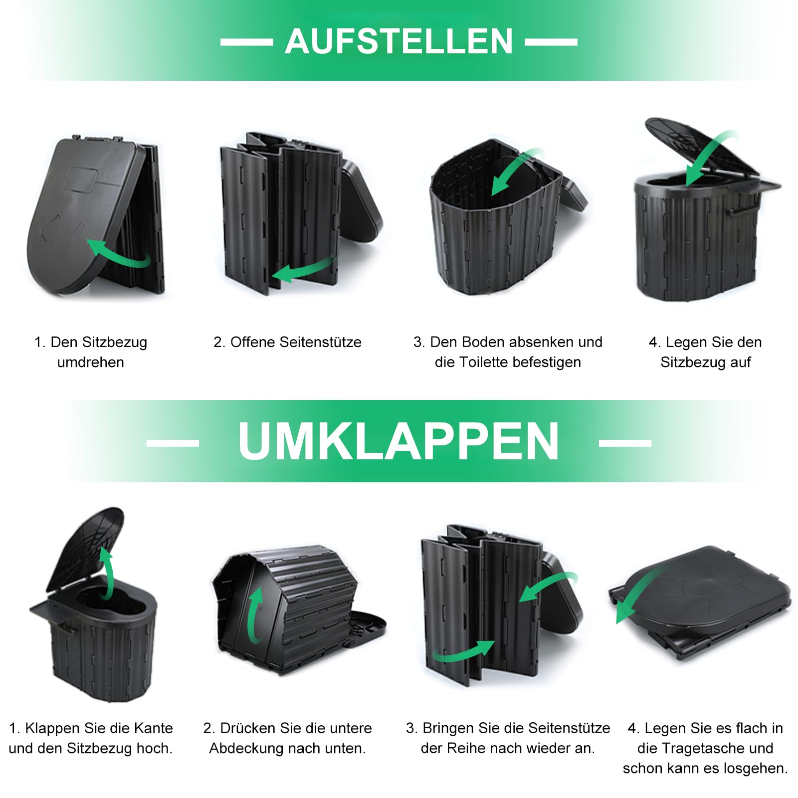 Faltbare Campingtoilette, Tragbare Toilette, Mobile Toilette für Drinnen und Draußen, Faltbare Autotoilette, Geeignet für Erwachsene und Kinder, Geeignet für Angeln, Zelte, Schlafzimmer und Strände