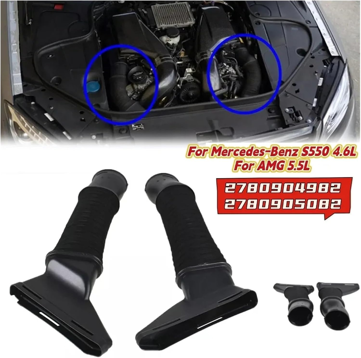 Car Left/Right Air Intake Hoses Pipe Duct Replacement Parts 2780904982 2780905082，Compatible For Mercedes-Benz S550 S63 2014-2017