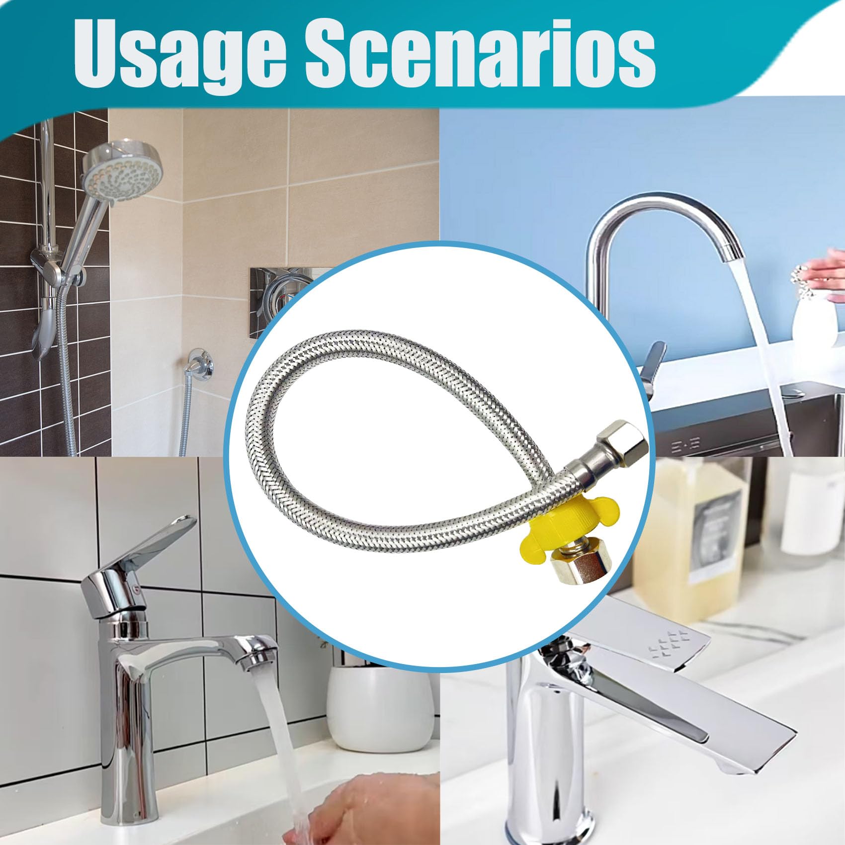 10 líneas de suministro de grifo de 16 pulgadas, conector de manguera de fregadero FIP de 3/8 pulgadas x 1/2 pulgada, para suministro de agua de baño, cocina, con línea de suministro trenzada de acero
