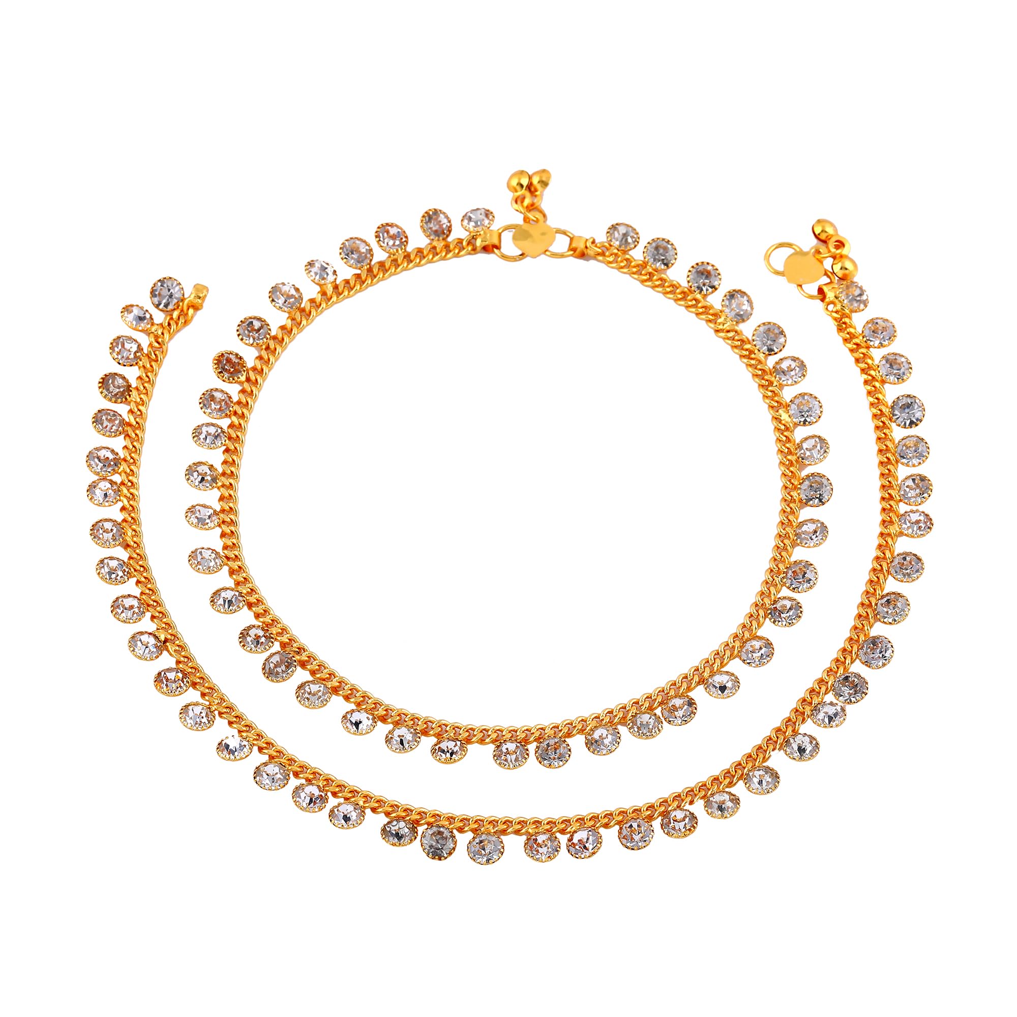 gehena by estele Glossy Gold Plated Payal Set for Girls & Women|Delicate Crystal Design|Perfect for Daily Styling & Casual Outfits-OSAK017-IGWE ANKLET-picture-42