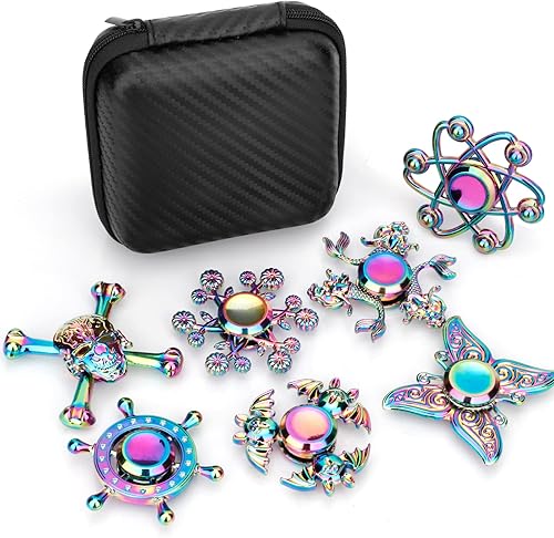 Juguetes giratorios de arco iris para niños y adultos TDAH EDC Fidget Toys de metal paquete de 7 hiladores de mano para dedos juguete de escritorio