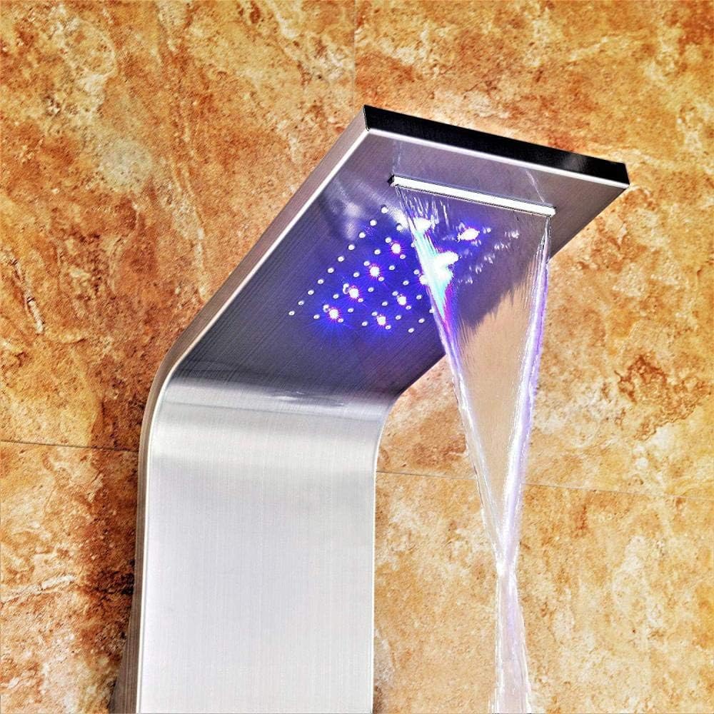 LED shower panel made of stainless steel with bidet function, bath filler, temperature display and 8 massage nozzles