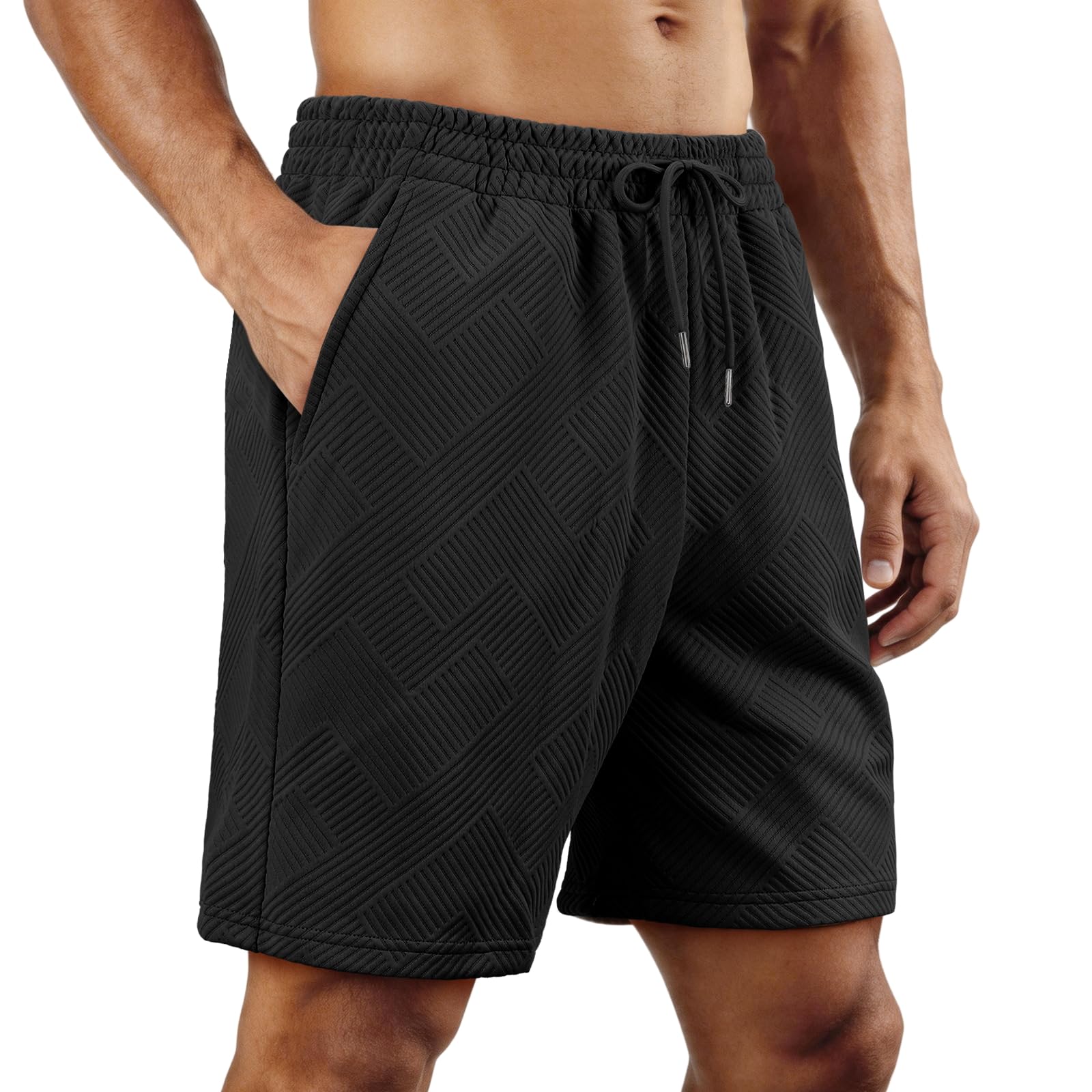 QCCQ Kurze Hosen Herren Freizeit Textur Shorts Herren Atmungsaktiv Bermuda Shorts Sommer mit Reißverschlusstaschen，Verstellbarer Kordelzug