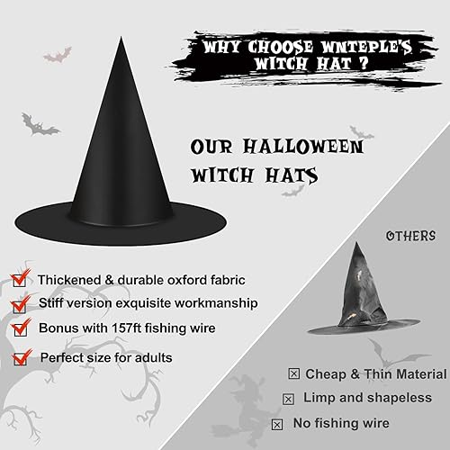 Miniatura 2 de Sombrero de bruja para decoración de Halloween, 12 piezas de sombreros de bruja negros gruesos, accesorio de disfraz a granel, sombrero de mago