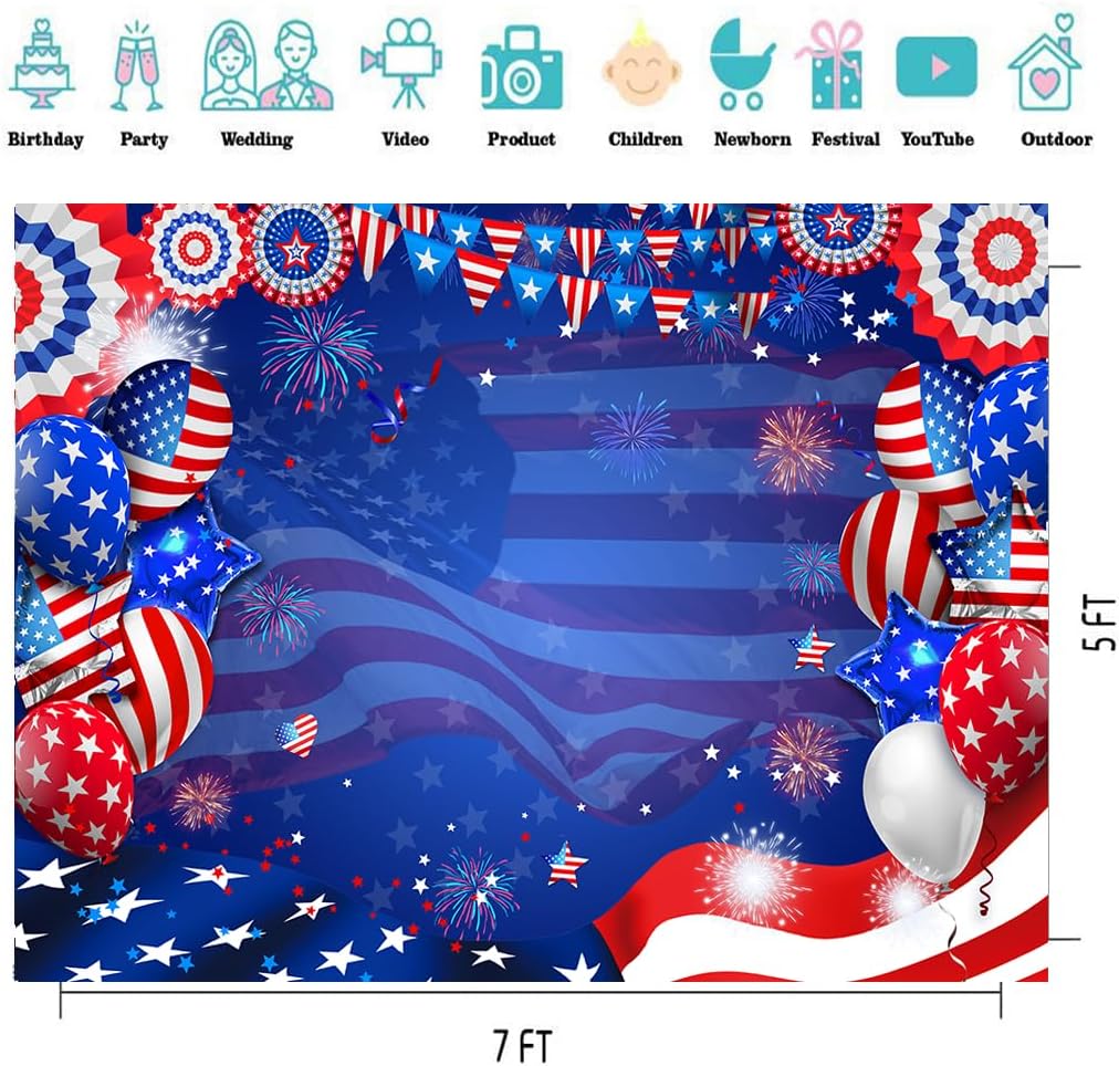 7X5ft American Flag Backdrop Independence Day Background Photography 4th of July Party Decoration D894