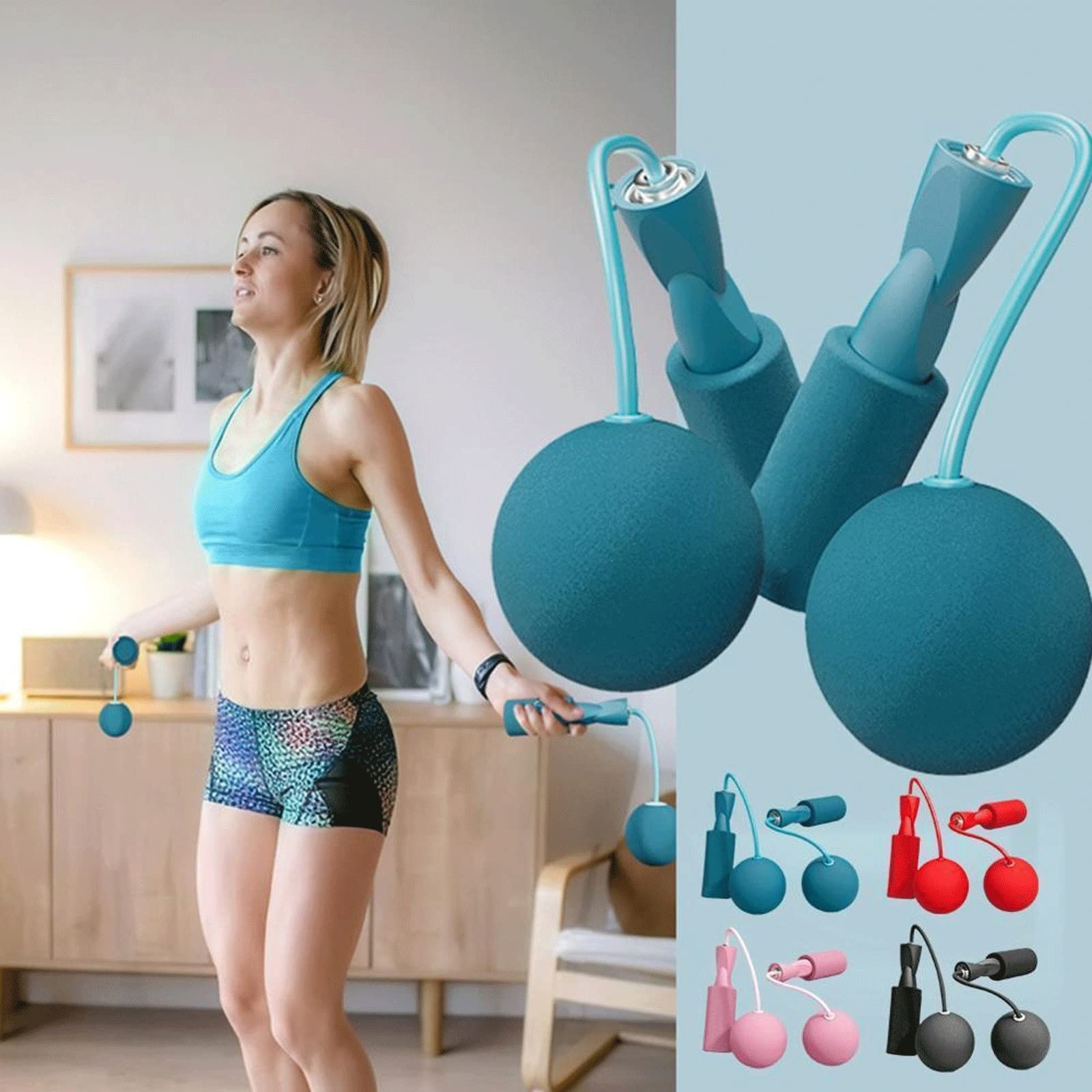 Skakanka, bezprzewodowa, skakanka, trening, bez liny, do fitnessu, regulowana, obciążona, bezprzewodowa, dla mężczyzn i kobiet, różowa