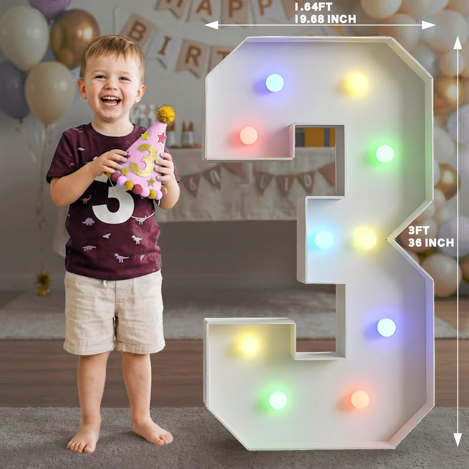 3FT Marquee Light Up Number - Marquee Numbers 3 Feet Tall, Large Led Sign For Baby Shower,Party,Birthday Decorations,Graduation,Prom(Number 3)