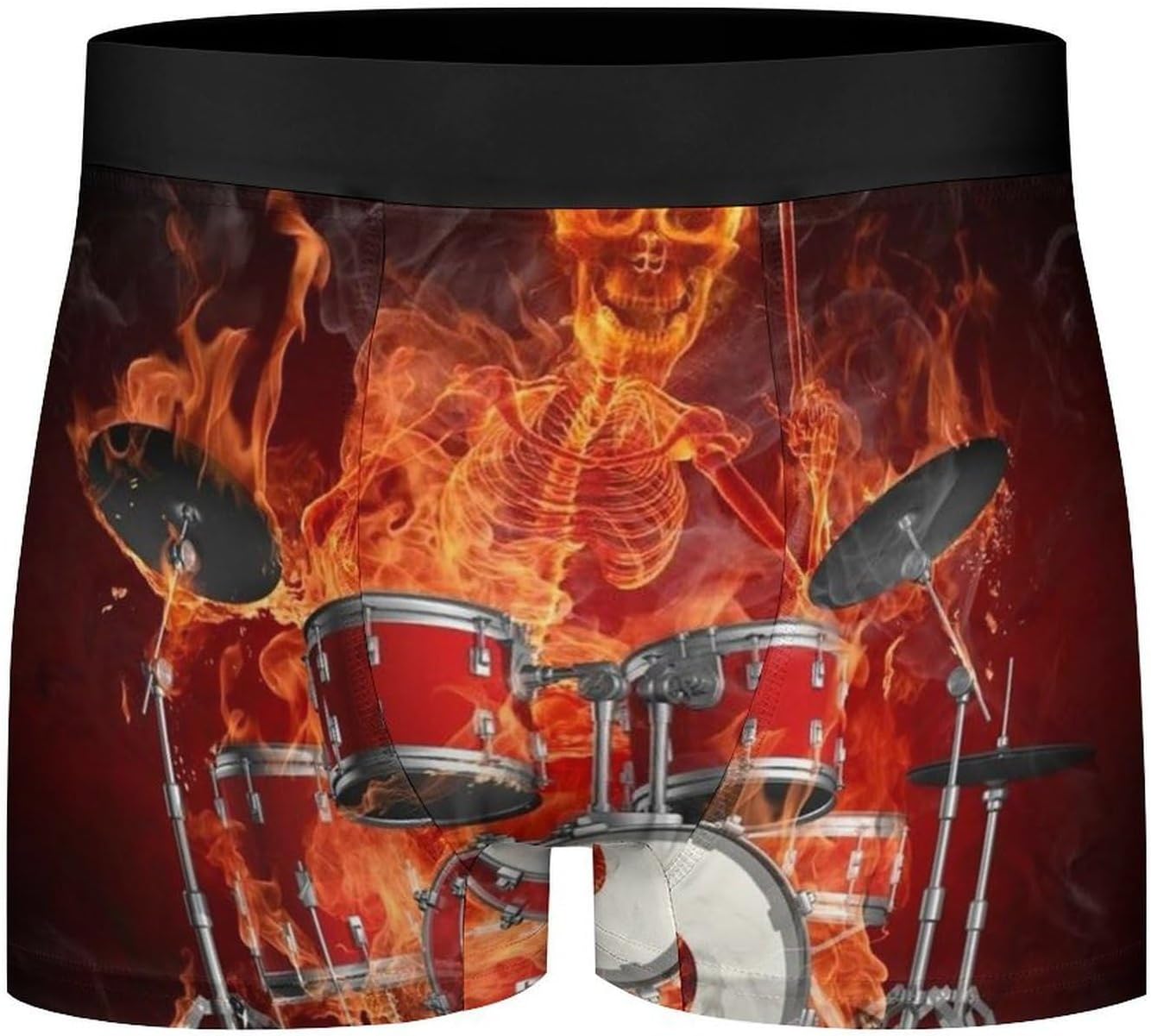 Rock Roll Drums Flame Drummer Skull Men's Underwear Boxer Briefs Breathable Shorts Elastic Waistband