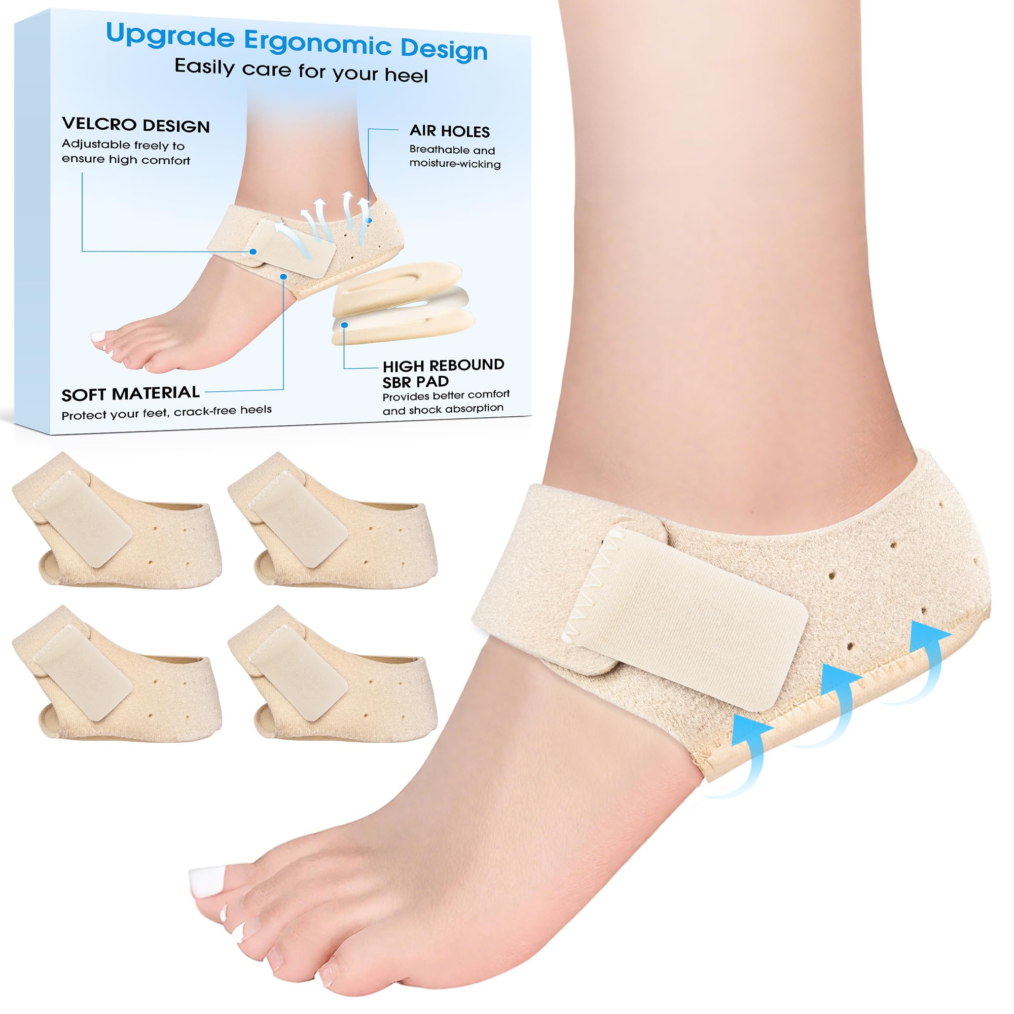 EASICUTI 2 Paar Plantarfasziitis Fersenschutz, Gel-Fersenschalen Einlagen Herren und Damen, Fersensporn, Schmerzlinderung, Achillessehnenentzündung, Rissige Fersenpolster, Beige, EU-Größe 36-41