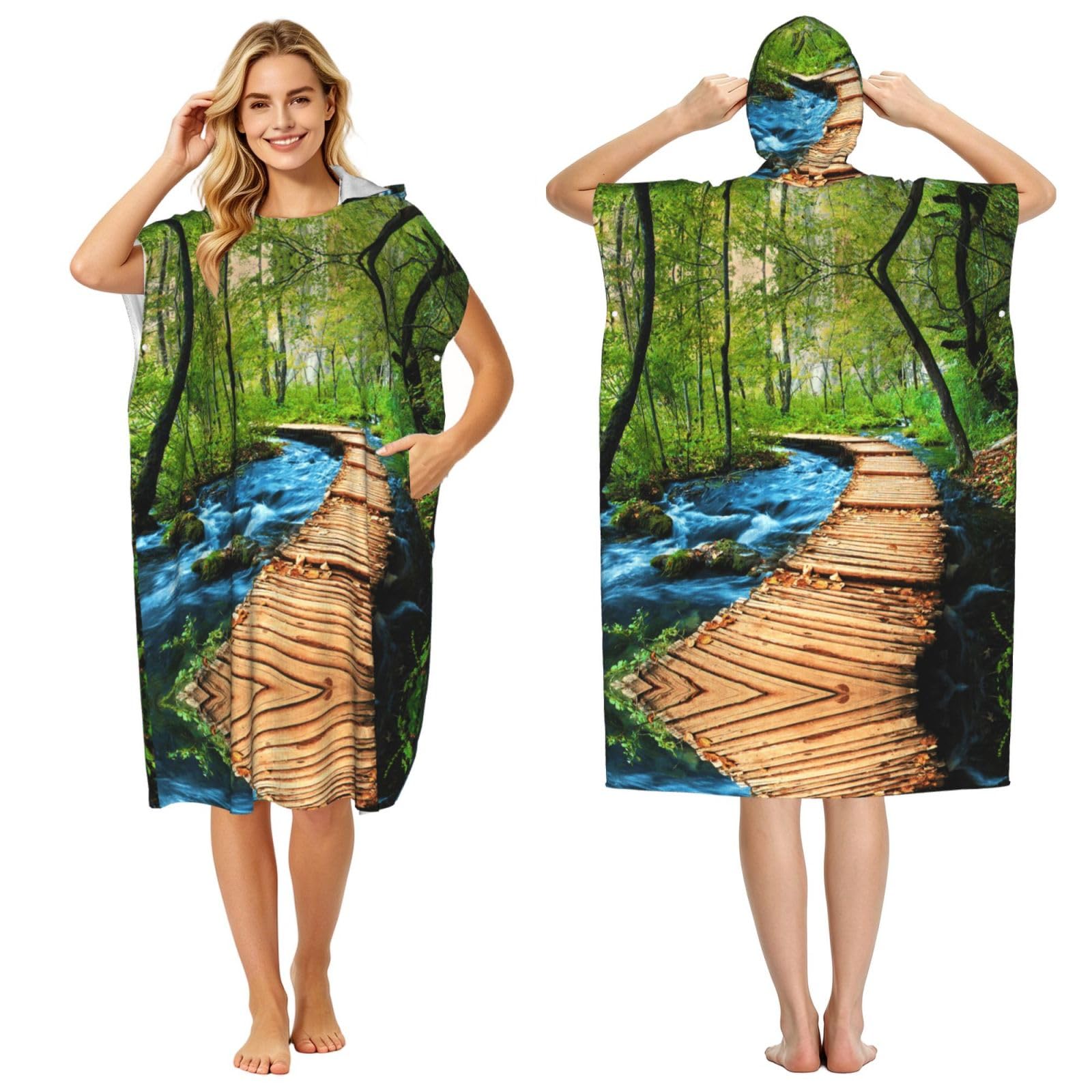 Poncho à capuche de piscine serviette microfibre légère pour adulte