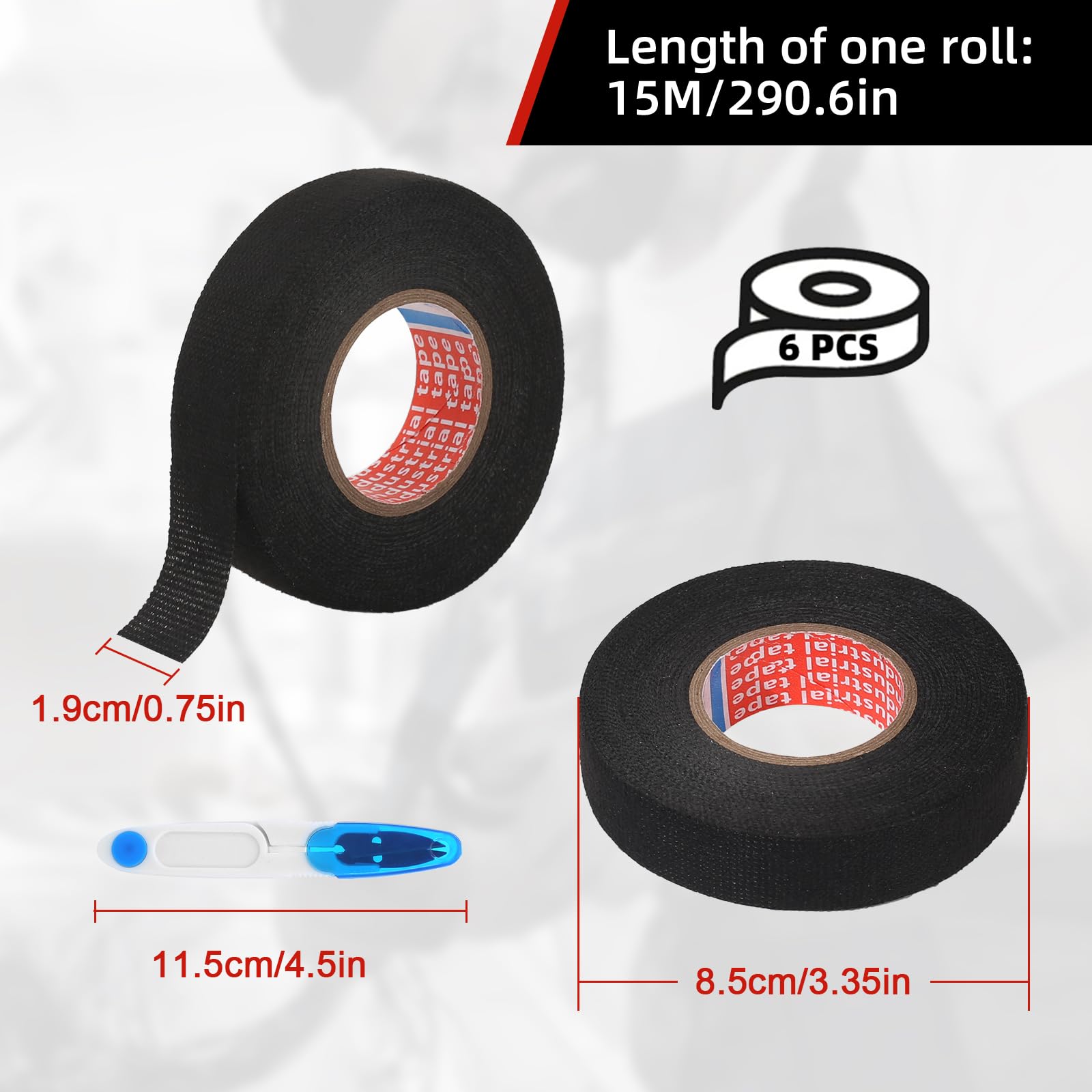 6 Rolls Wiring Harness Tape,Fabric Tape,Cloth Tape Comes With Scissors,Heat-Resistant, Insulating, Strong Adhesion - Image 2