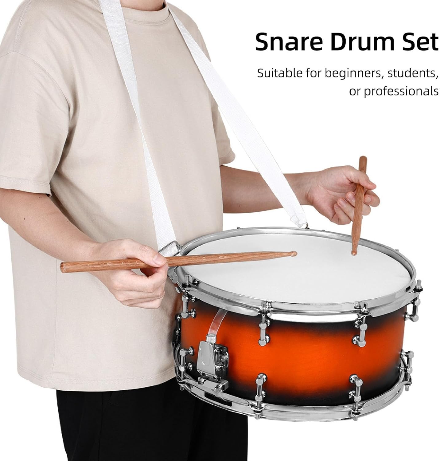 Snare Drum Set with Stick for Beginner Percussion Instrument Musical Practice Pop Music Contexts 8 Lug Die Cast Hoop Orange Black Edge White Drum Skin