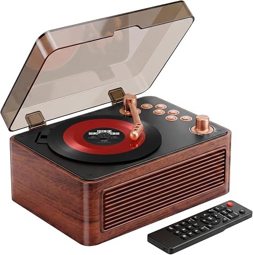 Gueray Lecteur CD Bluetooth Portable avec Haut-Parleurs 3600mAh Rechargeable Vintage pour Maison, Lecteur CD Rétro Bois de Noyer Radio FM avec Télécommande, Prise USB AUX pour Livres Audio - 1