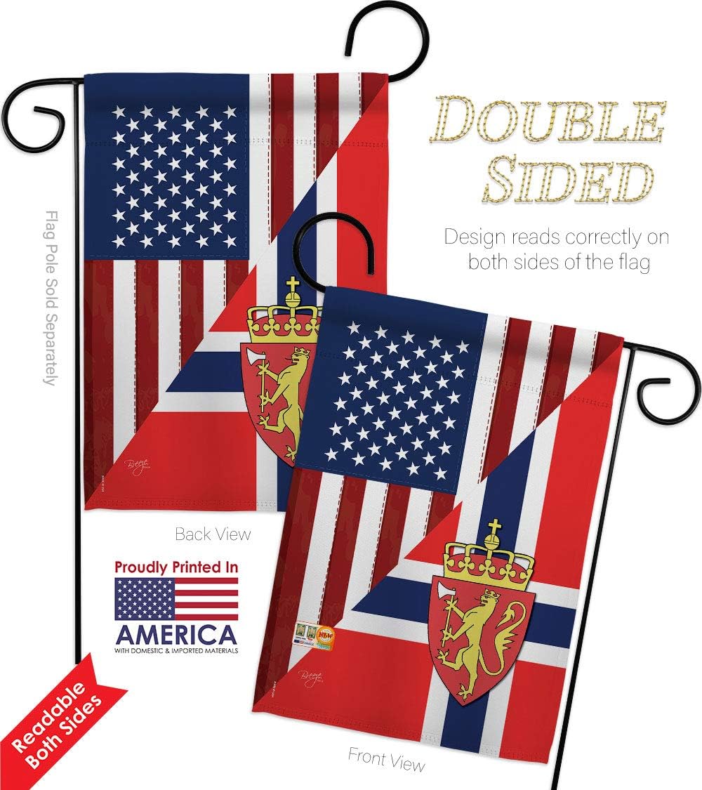 US Norway Friendship Garden Flag Set with Stand Regional USA American Alliance World Country Particular Area Small Decorative Gift Yard House Banner Double-Sided Made In 13 X 18.5