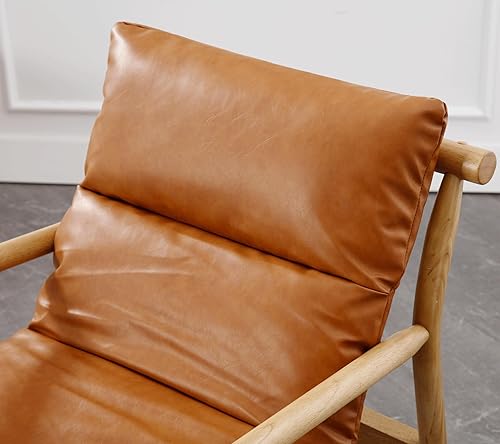 Miniatura 5 de Silla decorativa de piel sintética moderna de mediados de siglo, silla cómoda con brazo con marco de madera maciza, silla de lectura tapizada,