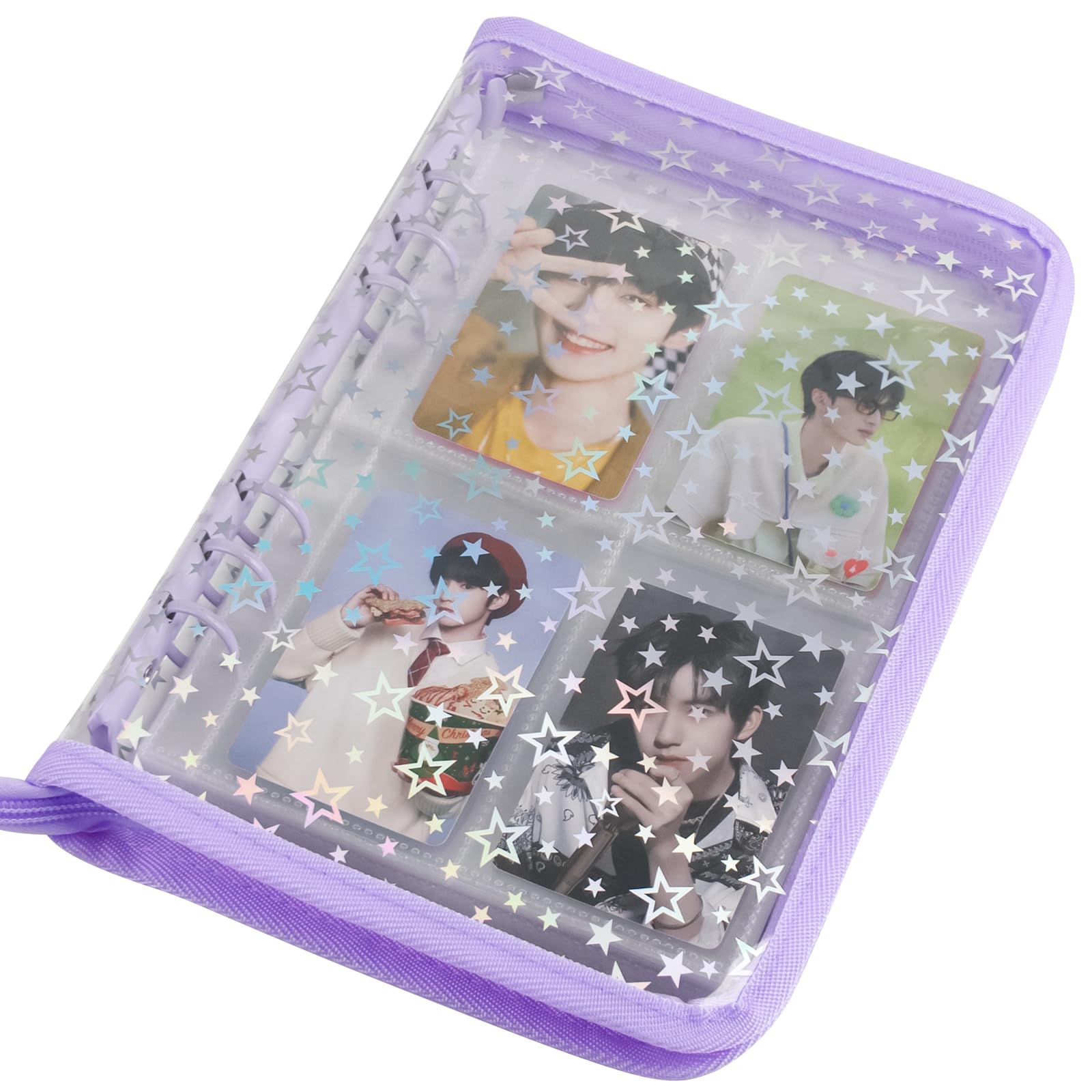 A5 Kpop Photocard Binder with 25 Inner Pages 4-Pocket Card Pages, 6 Ring A5 Binder Card Collector Album with 200 Card Slots