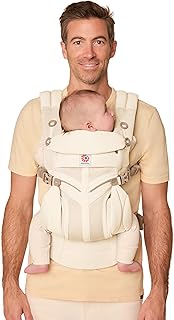 Ergobaby Babytrage für Neugeborene ab Geburt, Baby Tragesystem Omni Classic Mesh, Baby-Tragetasche Bauchtrage Rückentrage, Luminous Ivory