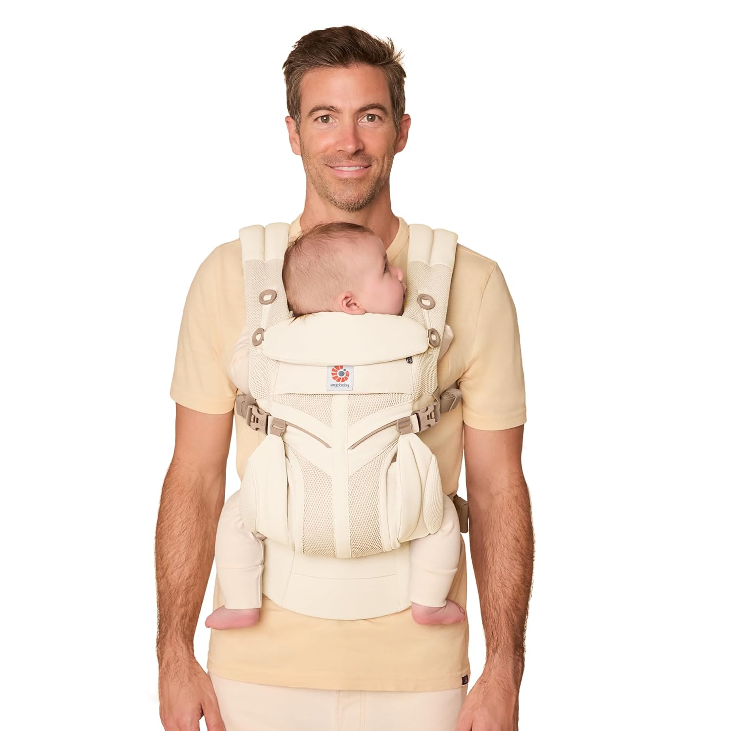 Ergobaby Babytrage für Neugeborene ab Geburt, Baby Tragesystem Omni Classic Mesh, Baby-Tragetasche Bauchtrage Rückentrage, Luminous Ivory