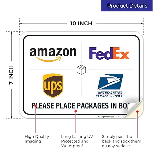 Miniatura 2 de Sigo Signs - Cartel de entrega del paquete, instrucciones de entrega FedEx Tienda Ups USPS, 10 x 7 pulgadas, calcomanías de vinilo de 4 mil