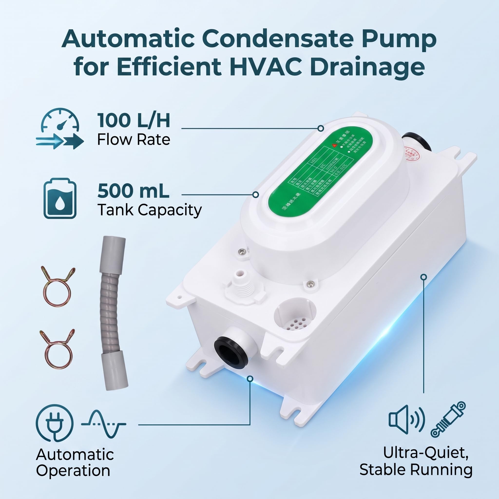 Pompa di Condensa per HVAC, Portata 100L/H Serbatoio 0.5L per Deumidificatore Macchina del Ghiaccio Commerciale 100‑230V