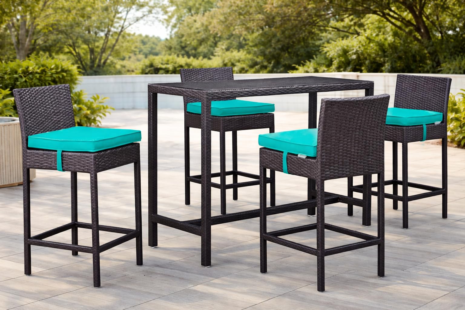 Outdoor Wicker Bar Height Patio Set, 5-Piece with Cushions-image-19