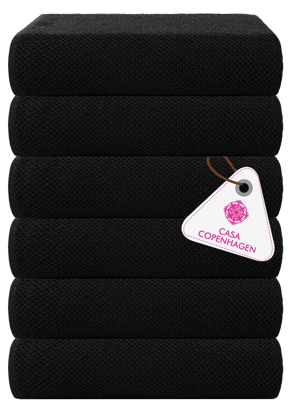 CASA COPENHAGEN Popcorn Textured 6 Piece Small Bath Towel Set - Black, 550 g/m², 6 Piece Small Bath Towels, Cotton Towels Rough and Tough Use, Gift Set for Bathroom