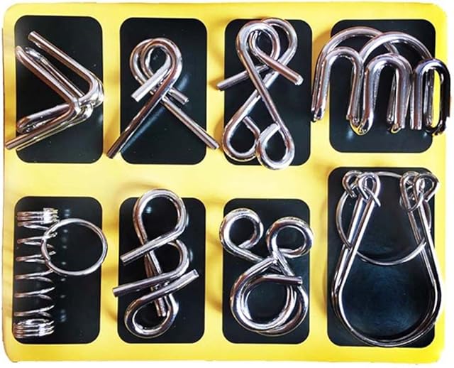 Holzsammlung Metal Wire Puzzle Ring Brain Teaser Classical Intellectual Puzzles Game Magic Trick Toy Gift for Kids Students Adults Challenge - IQ Test Disentanglement Set of 8#02