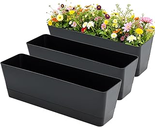 Bamworld 3-Pack Window Box Planters, 42x12 cm Large Rectangular Herb Pla...