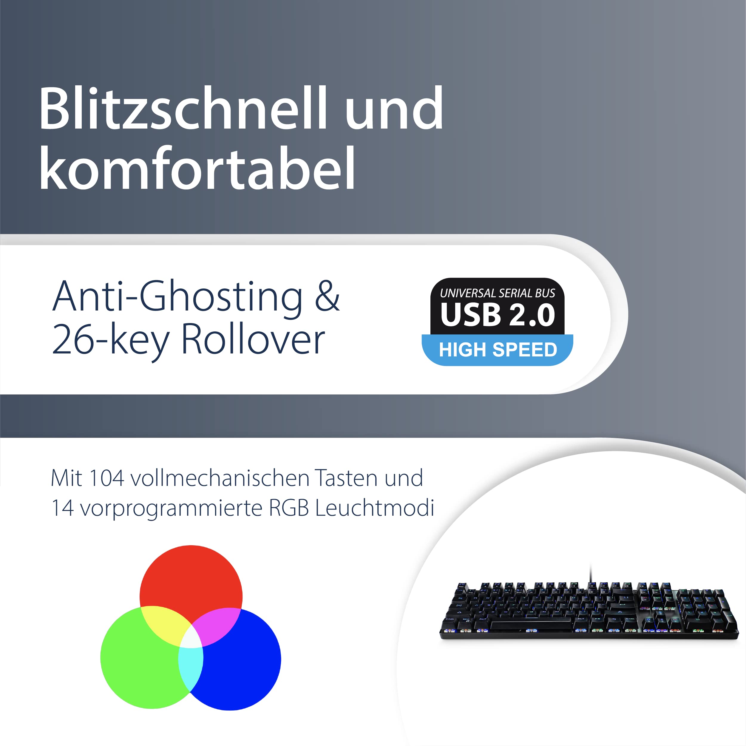 MediaRange Gaming Series - Tastiera meccanica cablata con 104 tasti e 14 modalità di colore, QWERTY (UK), nero/argento