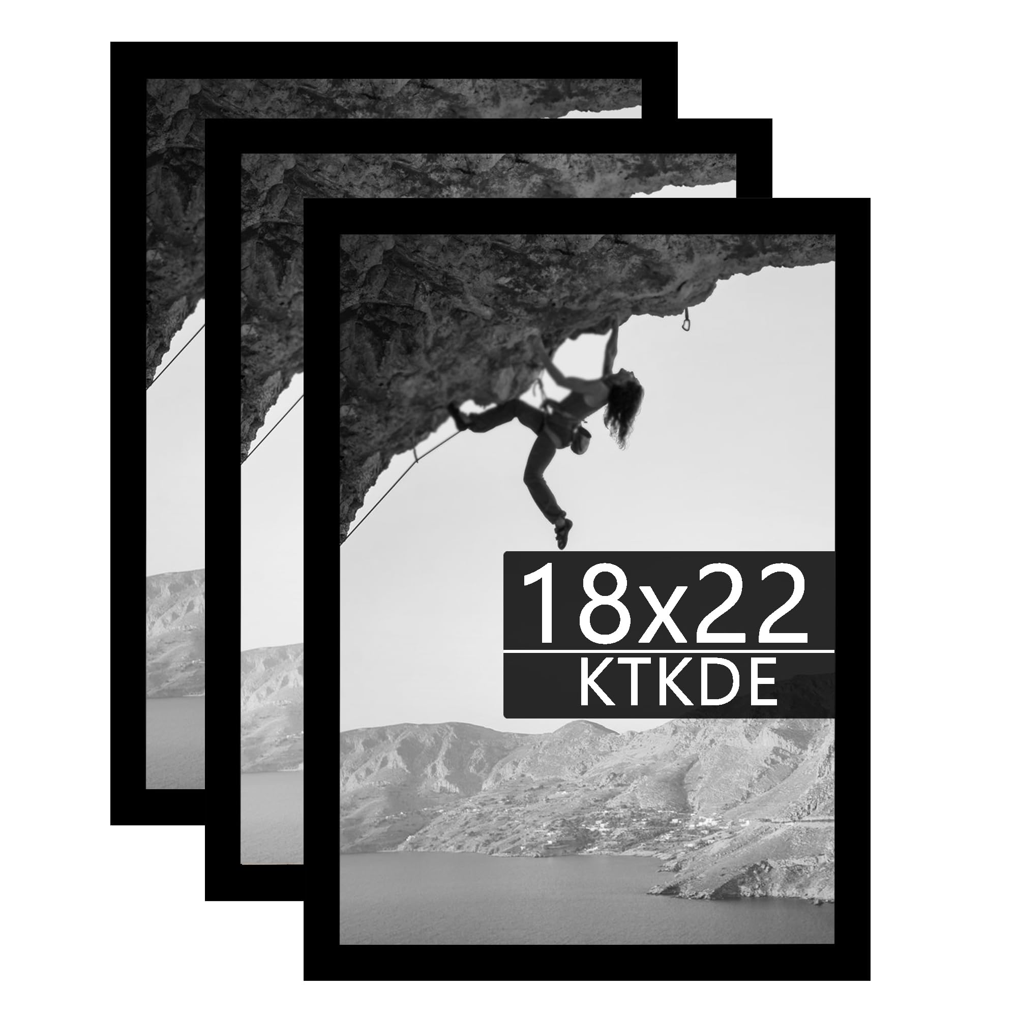 KTKDE 18x22 Poster Frame 3 pack, Picture Frame Black Wooden, Puzzles Posters Photos or Artwork Photo Frame Vertical & Horizontal Wall Hanging