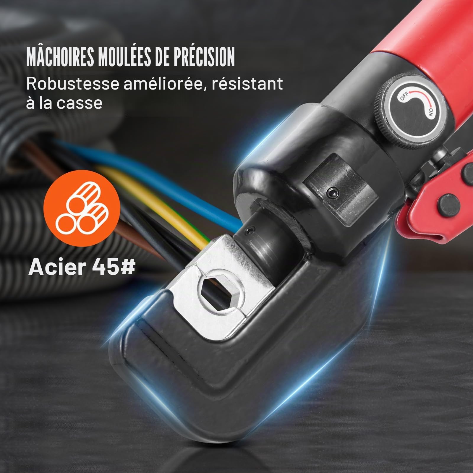 VEVOR Pince à Sertir 4-70 mm² Outil de Sertissage Hydraulique Cosses de Câbles Batterie Aluminium et Cuivre AWG12-2/0 avec Coupe-câble Paire de Gants 5 Connecteurs Anneau en Cuivre pour Électricien